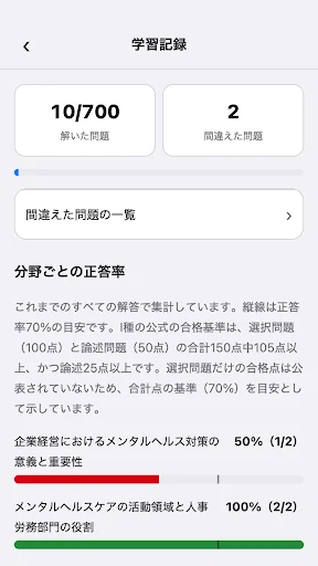 メンタルヘルスマネジメント検定1種 700問 画面 5